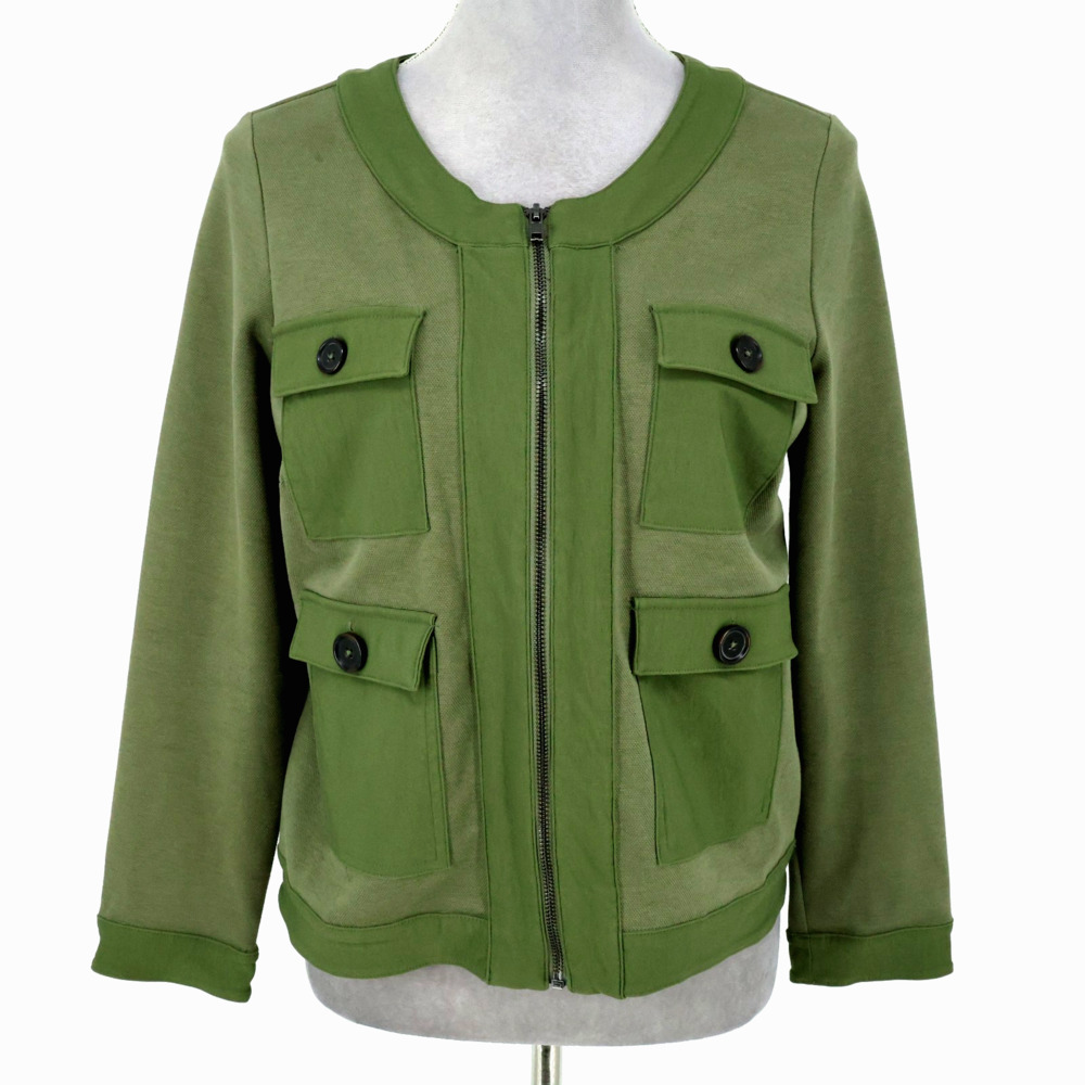 Banana Republic Jacket Petites MP PM Green Cotton Blend Knit Full Zip Softshell